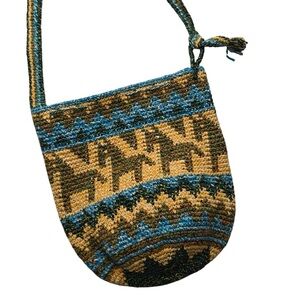 Handwoven Crossbody Bag Boho Tribal Pattern Earth Tones Shoulder Purse Horse